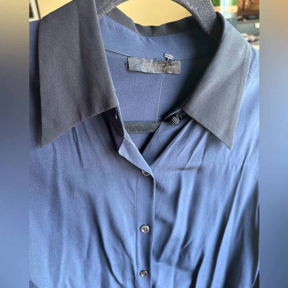 The Row Navy Blue & Black Silk Women's Shirt Size 10